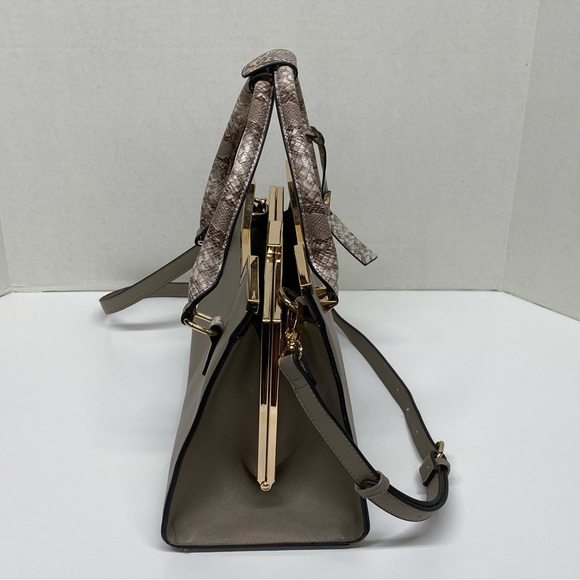 Dune London Purse Bag Satchel w/2Handles Beige w/Gold Accents Detachable Strap - Picture 6 of 16